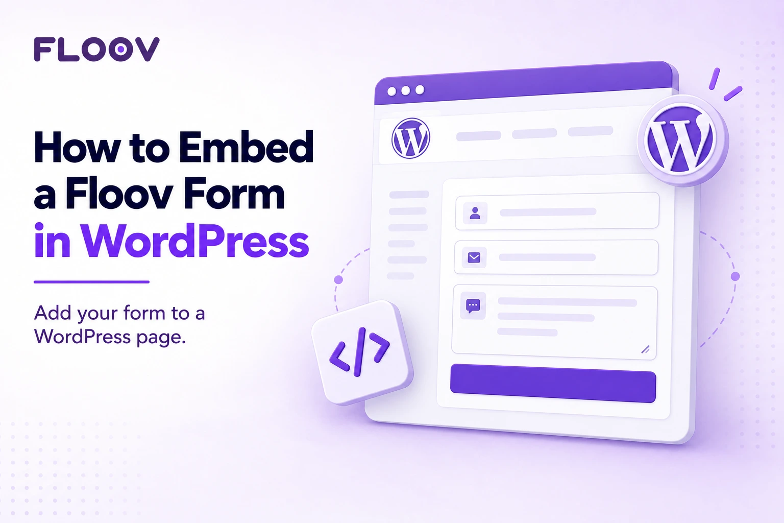 Illustration of a Floov contact form embedded in a WordPress page.
