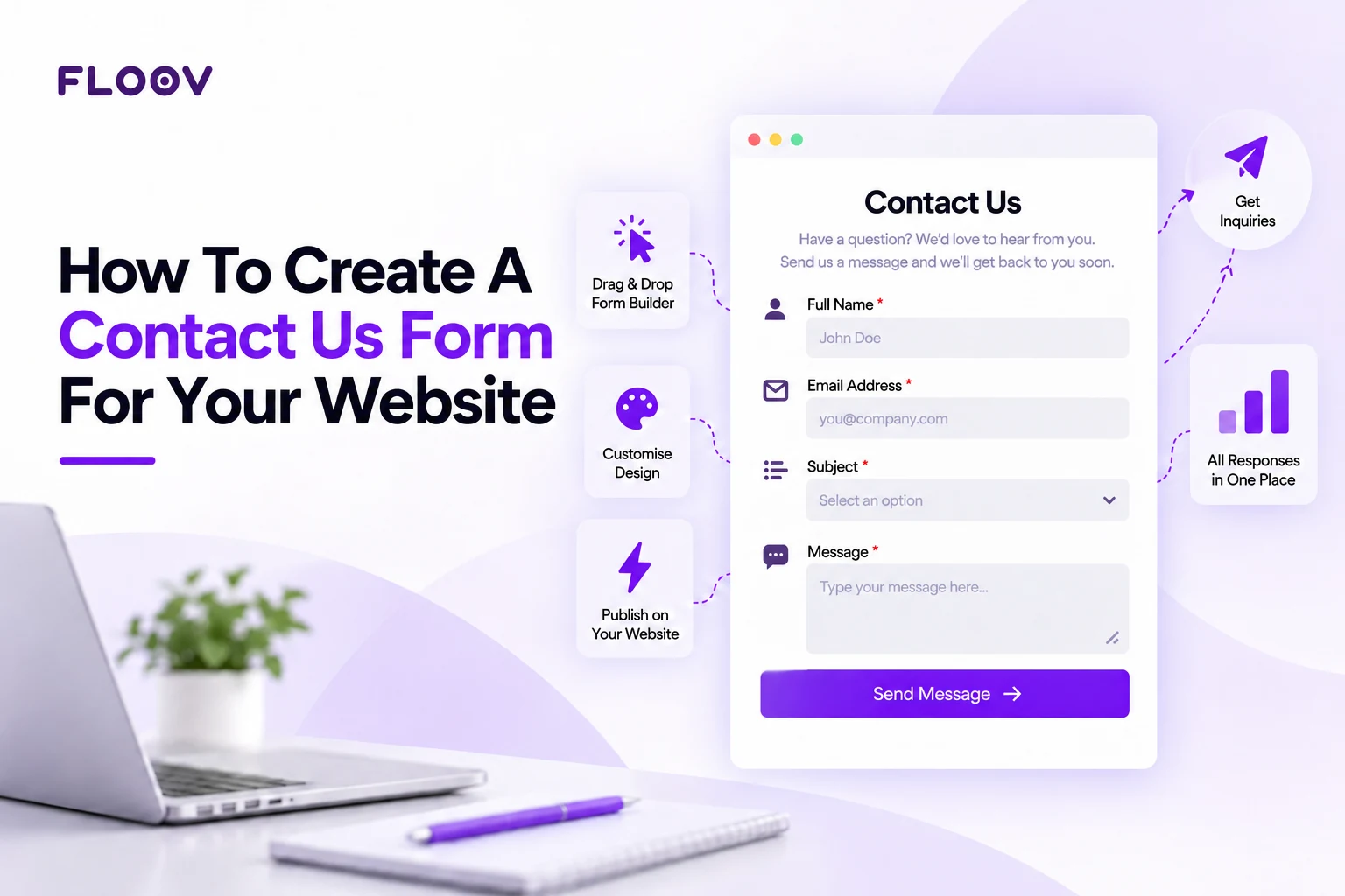 Contact form for a website showing name, email, subject, and message fields.