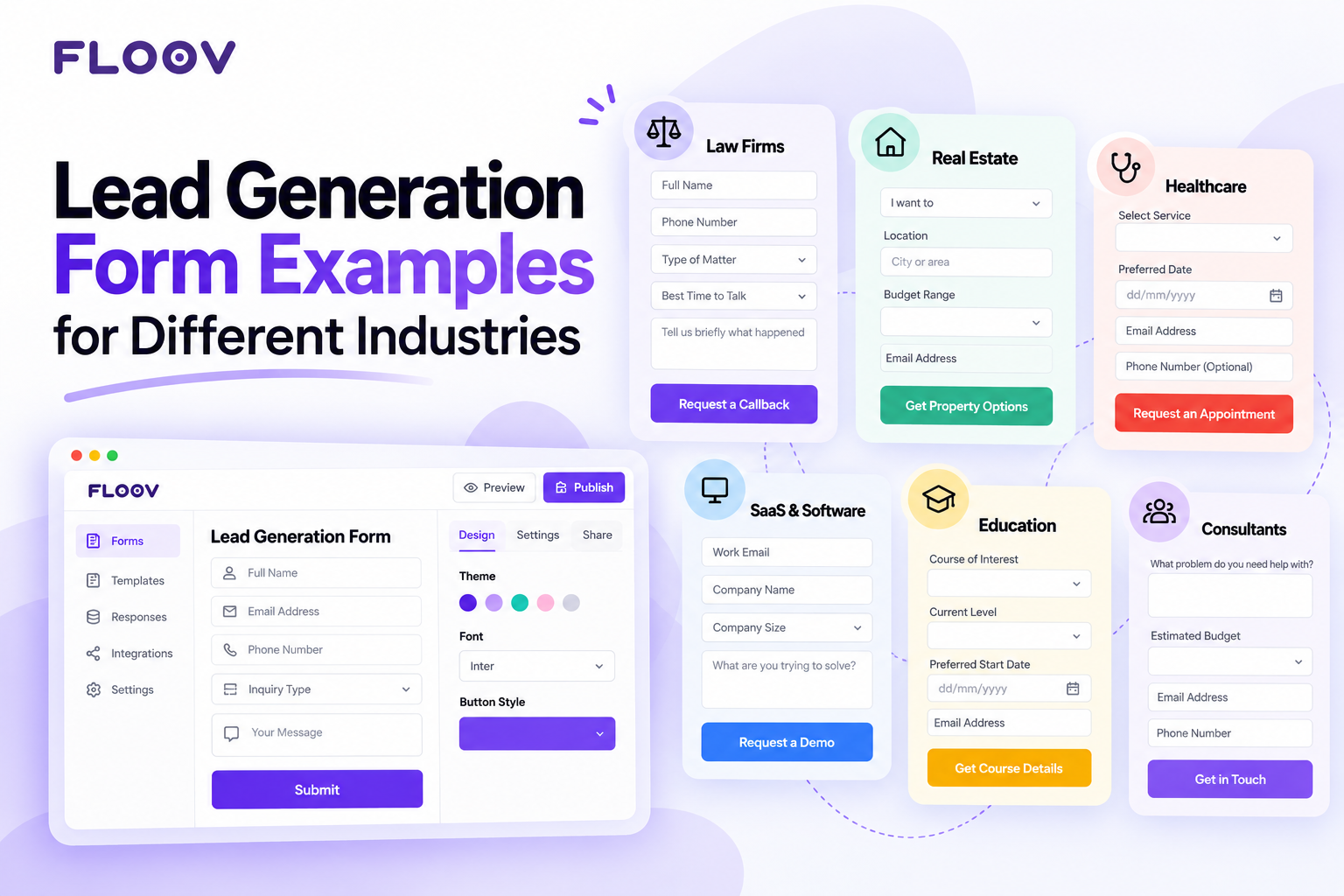 Lead generation form examples for six industries in Floov’s form builder