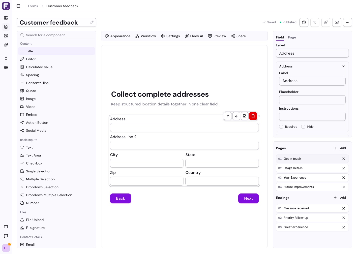 Address field showing all six sub-fields laid out on a form