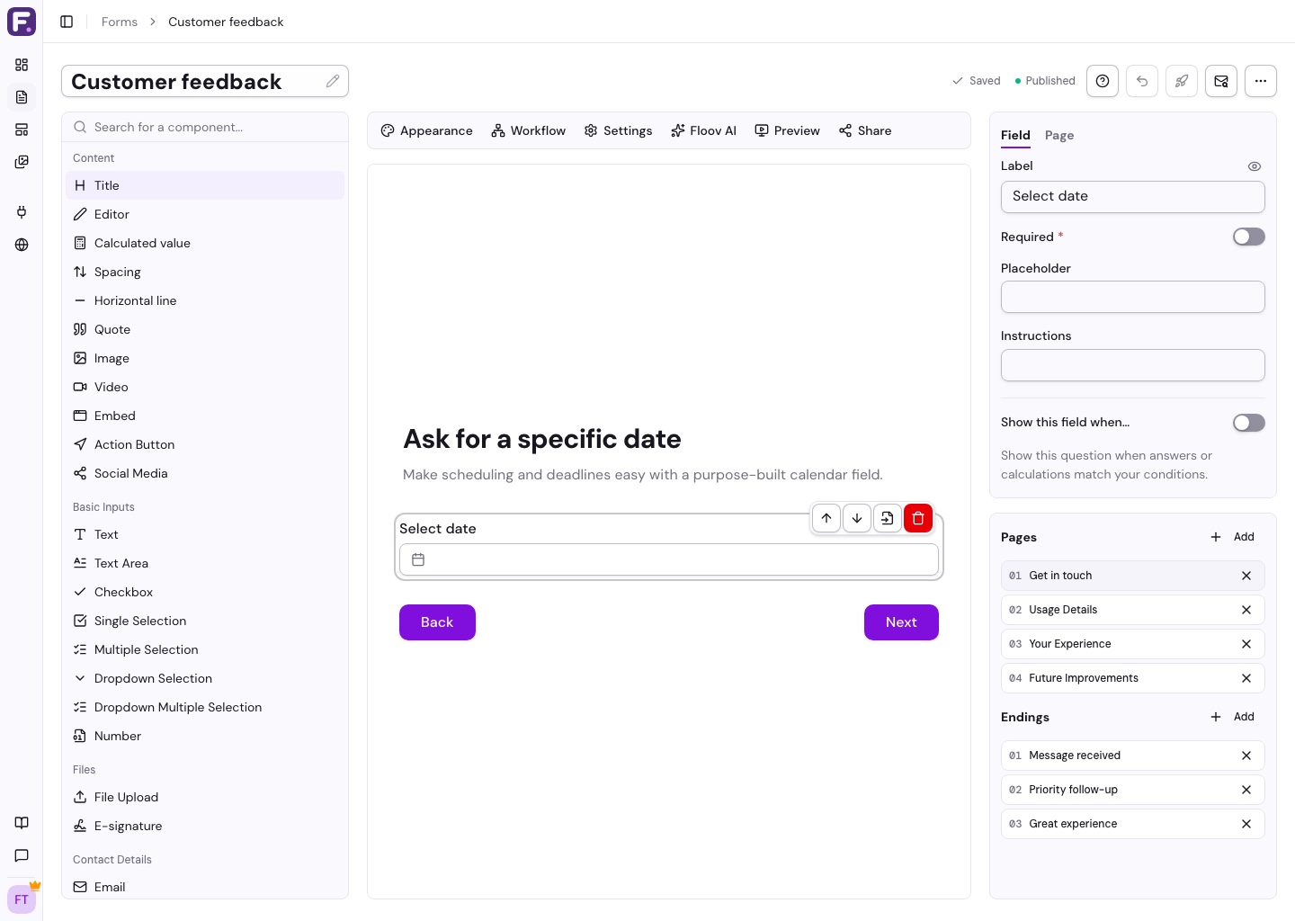 Date picker with an open calendar popup