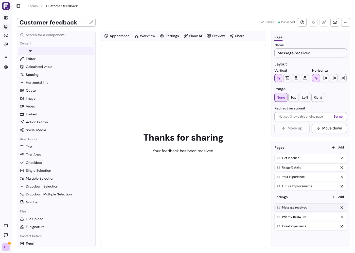 Default ending page showing a thank you message