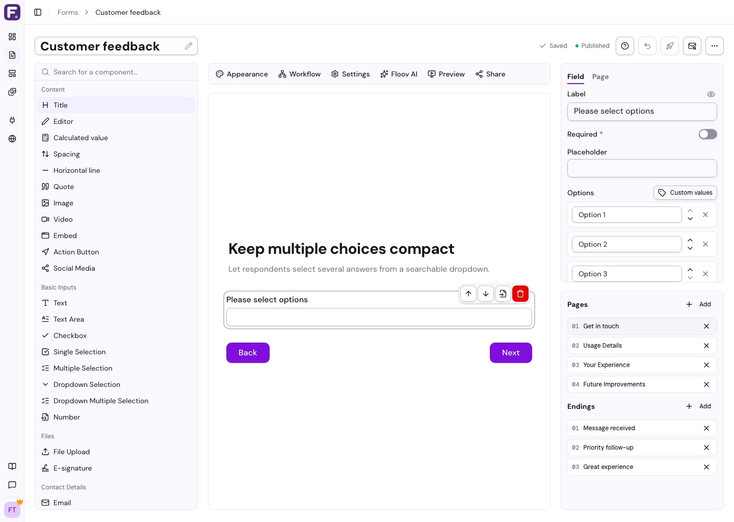 Dropdown multiple selection with search and selected tags