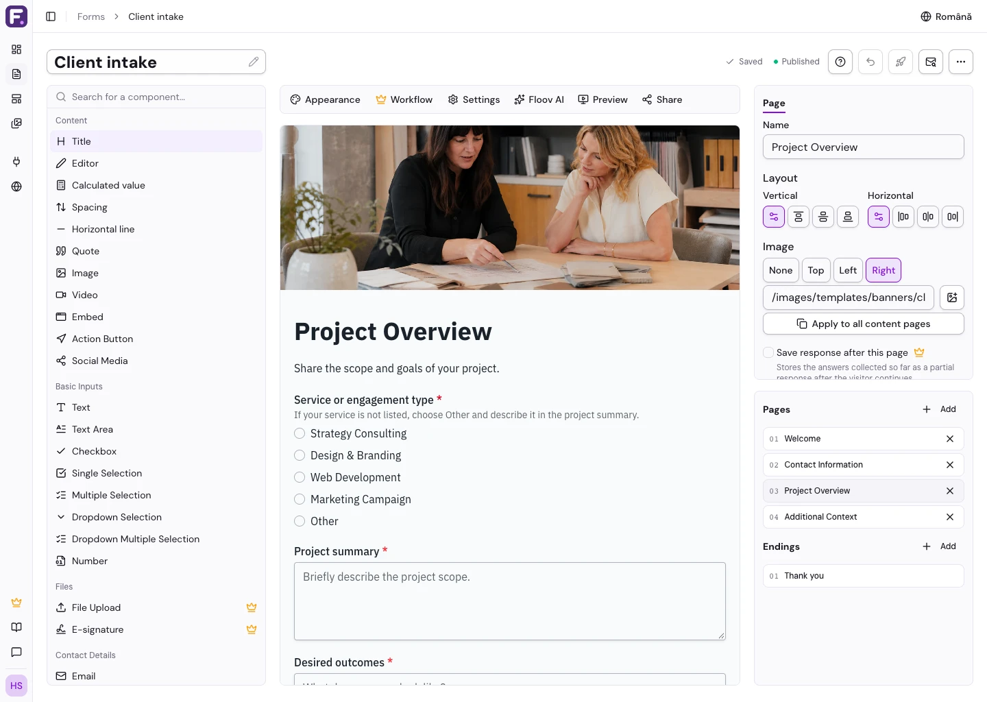 Client intake form in Floov