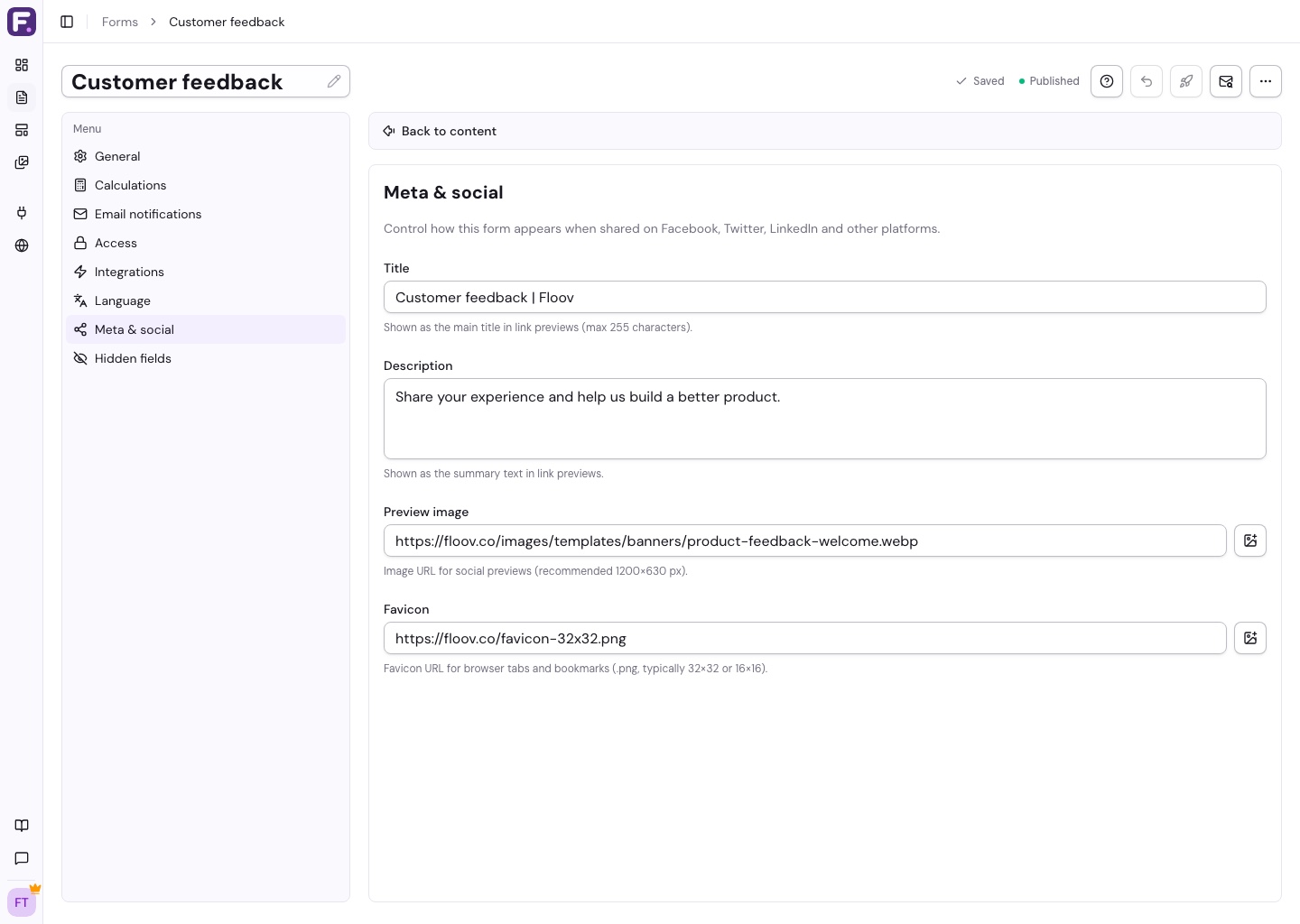 Example of how a form link appears when shared on social media with title, description, and image