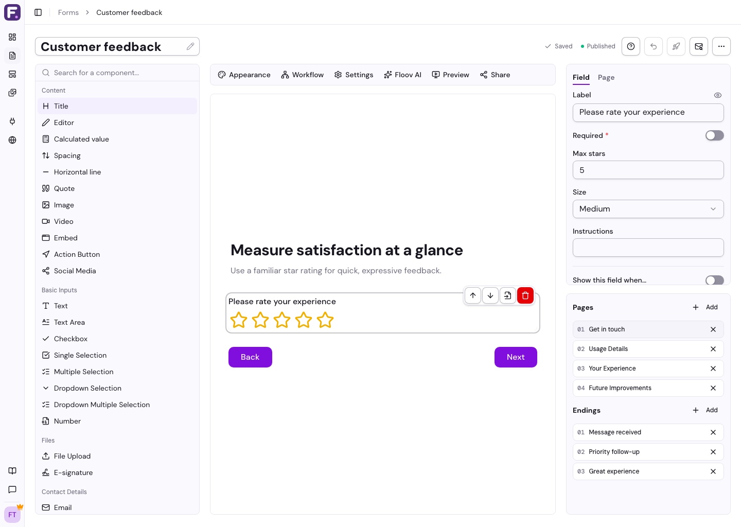 Star rating field with four out of five stars filled in