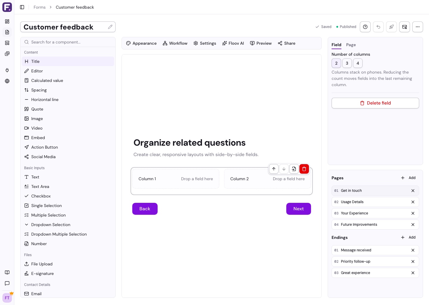 A two-column layout with name and email side by side