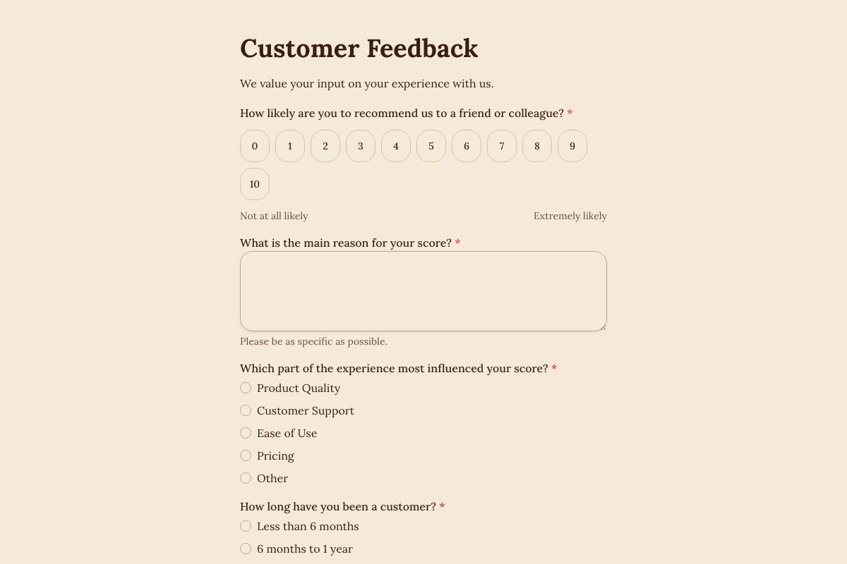 Customer Loyalty Survey form template preview