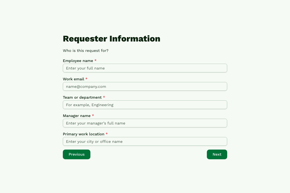 Equipment Request Form form template preview