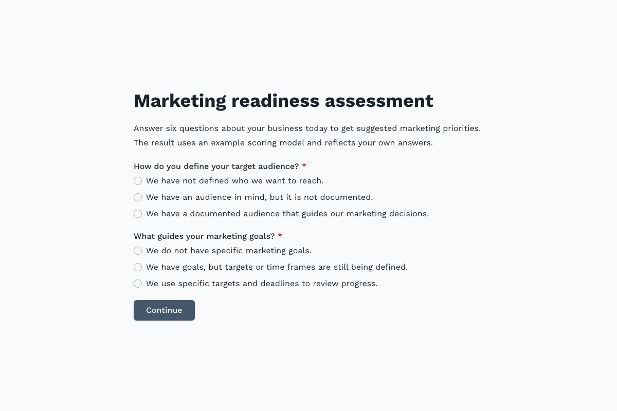 Marketing Readiness Assessment form template preview