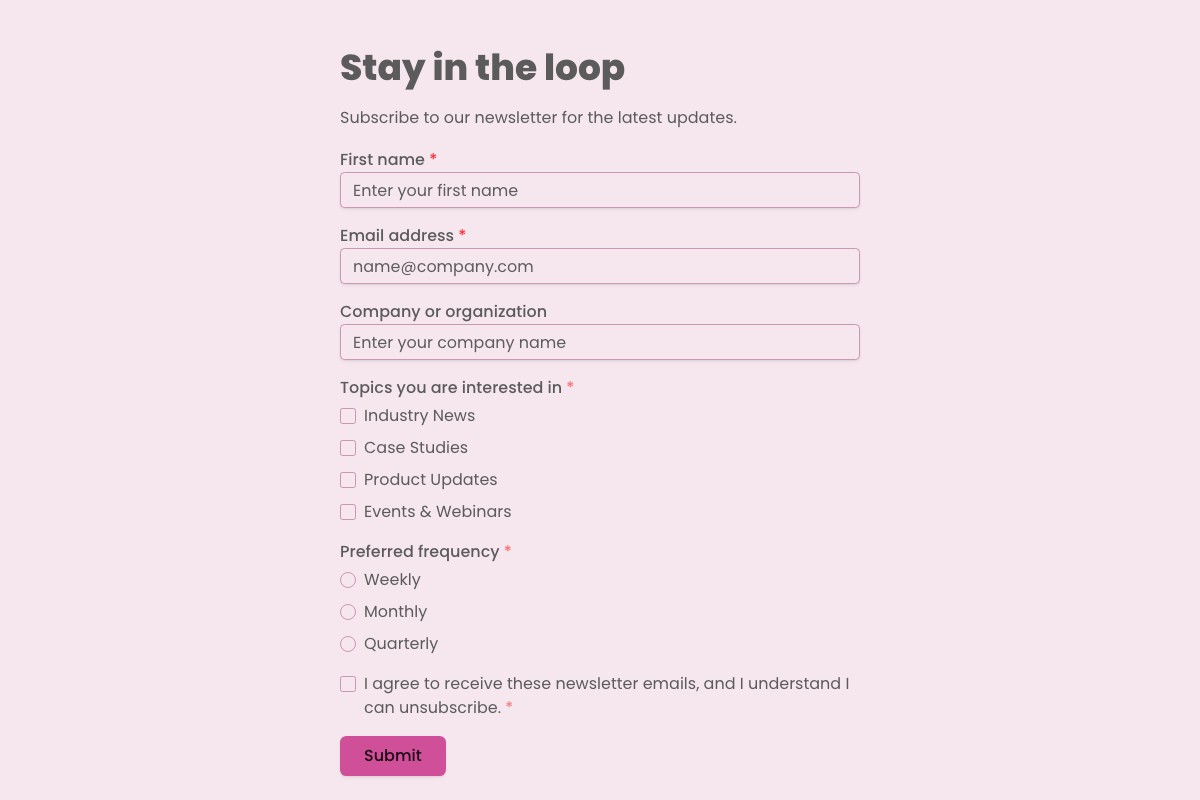Newsletter Signup form template preview
