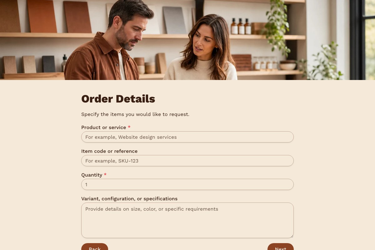 Order Request Form form template preview