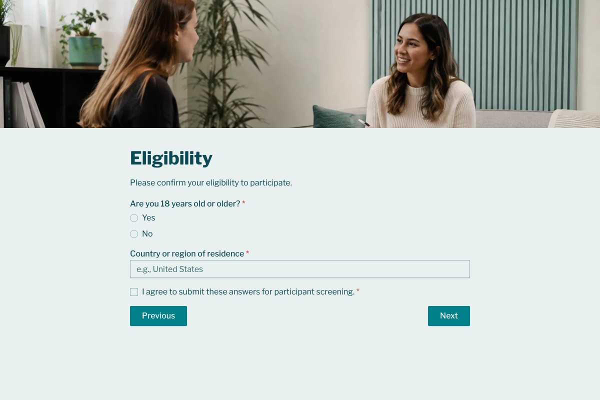 Research Participant Screener form template preview