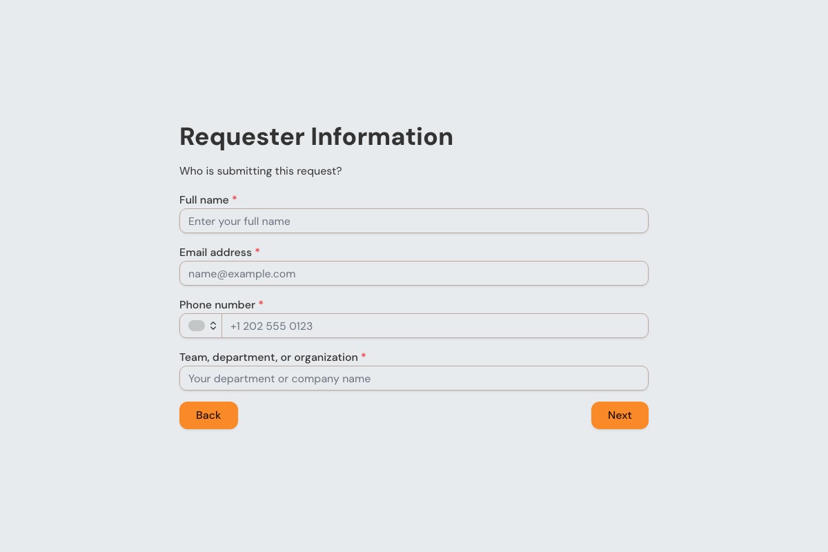 Service Request Form form template preview