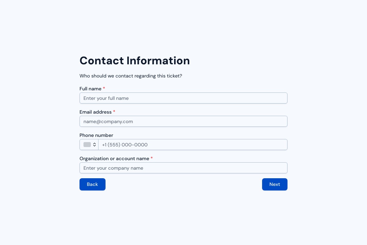 Support Ticket form template preview