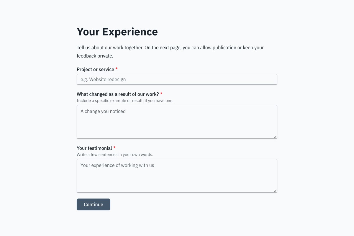 Client Testimonial Form form template preview